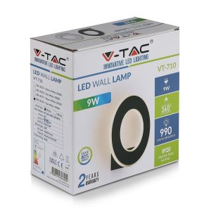 SKU 8228 VT-710 V-TAC Lampada LED da Muro Circolare 9W 110LM/W Colore Nero 4000K IP20