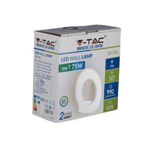 SKU 8226 VT-710  V-TAC Lampada LED da Muro Circolare 9W 110LM/W Colore Bianco 4000K IP20