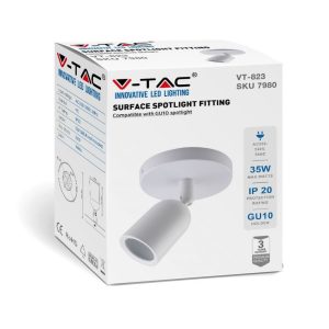 SKU 7980 VT-823  V-TAC Portafaretto LED Montaggio a Plafone Rotondo GU10 Orientabile Colore Bianco