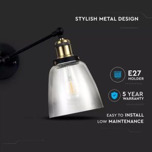 SKU 3861 VT-7142 V-TAC Lampada LED da Muro con Portalampada E27  con Campana in Vetro d: 140mm IP20