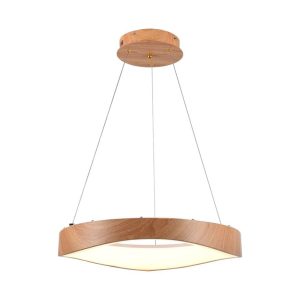 Lampadario LED 25W  LUCE  3000K CALDA   a Sospensione dal Design Moderno Circolare Colore Legno D500xH1400mm
