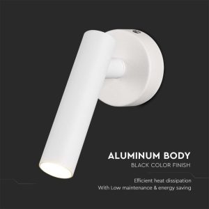 LUCE 4000K NATURALE SKU 10293 VT-412-M  V-TAC Applique da Hotel per Lettura LED 2W Colore Bianco