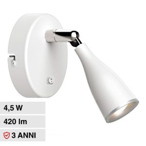LUCE  3000K CALDA  SKU 218675  V-TAC Lampada LED da Muro 4,5W Colore Bianco con Interruttore