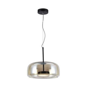 Lampadariuo LED 6W luce 3000k calda   in Metallo e Vetro, Colore Nero con Finiture Ambrate, H1350x330mm,