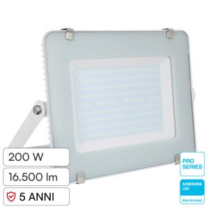 200W luce 6500K bianca  IP65  PRO Faro LED SMD Chip Samsung  Cavo 1m Colore Bianco