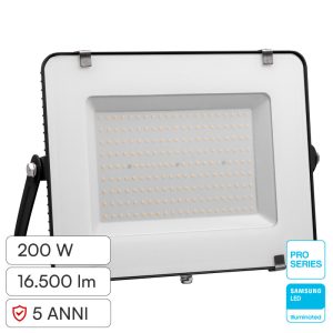 200w luce 4000k naturale  PRO Faro LED SMD Chip Samsung Cavo 1m Colore Nero ip65