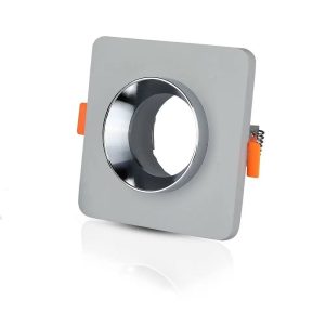 Portafaretto LED da Incasso GU10 Corpo in Gesso Quadrato Colore Grigio con Finitura Cromata