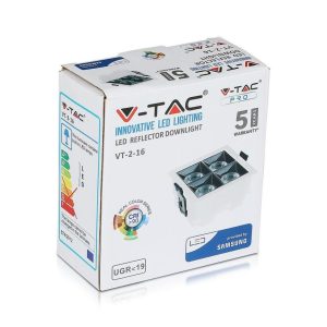 16W LUCE 2700K CRI90    SKU 978 VT-2-16  V-TAC PRO Faretto LED Chip Samsung da Incasso  (4*4W) UGR19 12°