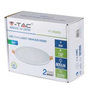 SKU 4933 VT-888RD  V-TAC Mini Pannello LED 8W 100LM/W Montaggio ad Incasso Rotondo 6400K