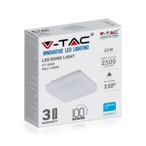 SKU 13979 LUCE 6400K VT-8066SQ VTAC PRO Plafoniera LED Chip Samsung Quadrata 25W 120LM/W Colore Bianco  IP44