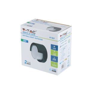 SKU 218538 VT-827 V-TAC Lampada LED da Muro Rotonda 12W con Diffusore Semicoperto Colore Nero 4000K IP65