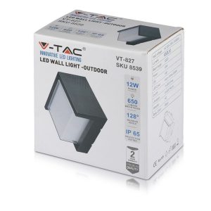 SKU 218539 VT-827 V-TAC Lampada LED da Muro Quadrato 12W con Diffusore Semicoperto Colore Nero 3000K IP65