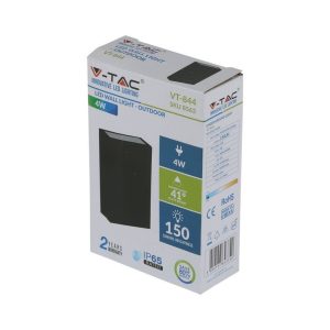 SKU 218563 VT-844 V-TAC Lampada LED da Muro Rettangolare 4W Colore Nero 6500K IP65