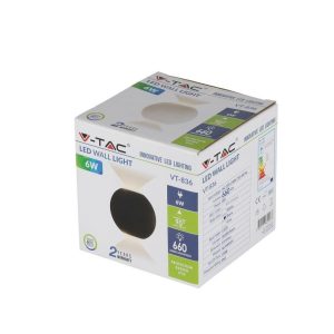SKU 8304 VT-836  V-TAC Lampada LED da Muro Sferica 6W 110LM/W Doppio Fascio Luminoso Colore Nero 4000K IP65