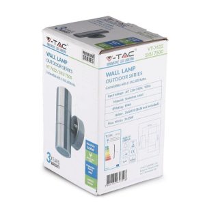 SKU 7500 VT-7622  V-TAC Portafaretto LED da Muro Rotondo 2 GU10 (Max 2*35W) Colore Grigio IP44