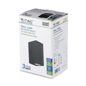 SKU 7511 VT-7652 V-TAC Portafaretto LED da Muro Quadrato 2 GU10 (Max 2*20W) Colore Nero IP44