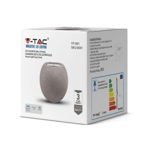 SKU 8691 VT-891 V-TAC Lampada LED da Muro Rotonda G9 (Max 25W) in Cemento Colore Grigio Chiaro IP20