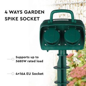 SKU 8810 VT-1114-3 V-TAC Presa da Giardino con Cavo 3mt 4 Prese 16A con Copertura Colore Verde IP44