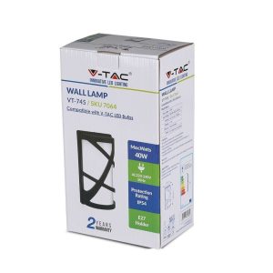 SKU 7064 VT-745 V-TAC Applique da Giardino con Portalampada E27 Colore Nero Opaco IP54