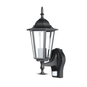 SKU 7070 VT-751 V-TAC Lampada LED da Muro a Lanterna con Portalampada E27 con Sensore di Movimento Colore Nero IP44