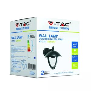 SKU 7047 VT-731V-TAC Lampada LED da Muro a Lanterna con Portalampada E27 Attacco verso il basso Colore Nero IP44