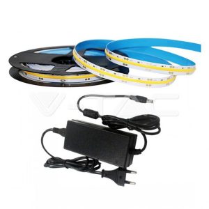SKU 2679 LUCE  3000K V-TAC Kit Strip LED 420 COB 10W 5 METRI  IP20 DC24V 1000LM/M CRI95 (2649+3272)