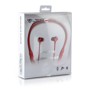 SKU 7711 VT-6166 V-TAC Auricolari Bluetooth Collegate con Cavo 500mAh Colore Rosso