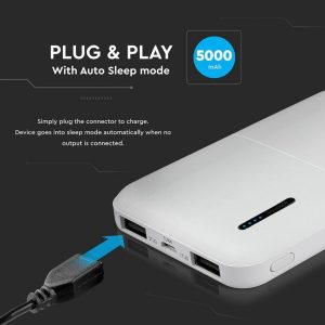 V-TAC VT-3517 Power Bank 5.000 mAh Super Compatto Colore Bianco - SKU 8893