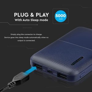 V-TAC VT-3517 Power Bank 5.000 mAh Super Compatto Colore Blu Scuro - SKU 8896