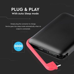 V-TAC VT-3510 Power Bank 5.000 mAh con Display e cavo USB Colore Nero - SKU 8865