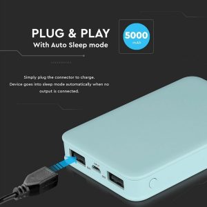 SKU 8195 VT-3503 V-TAC Power Bank 5.000 mAh Colore Azzurro