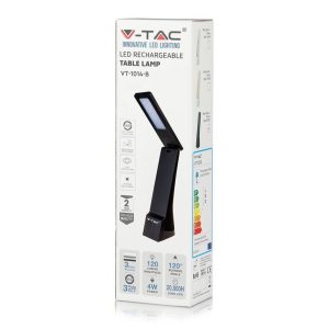 SKU 8500 VT-1014 V-TAC Lampada LED da Tavolo 4W 3 in 1 Ricaricabile a Batteria Colore Nero Touch Dimmerabile
