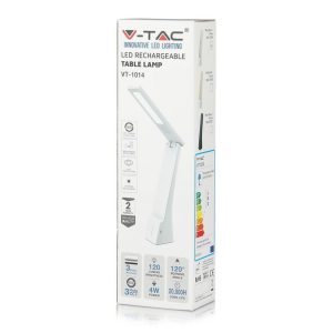 SKU 7098 VT-1014 V-TAC Lampada LED da Tavolo 4W 3 in 1 Ricaricabile a Batteria Colore Bianco e Argento Touch Dimmerabile