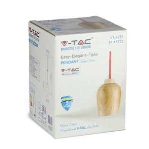 SKU 3723 VT-7778-R condividi V-TAC Lampadario LED in Legno con Portalampada E27 (Max 60W) con Cavo Rosso