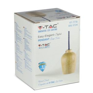 SKU 3724 VT-7778-PR condividi V-TAC Lampadario LED in Legno con Portalampada E27 (Max 60W) con Cavo Viola