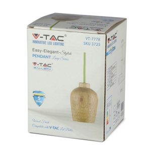 SKU 3725 VT-7778-GN condividi V-TAC Lampadario LED in Legno con Portalampada E27 (Max 60W) con Cavo Verde