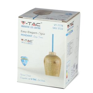 SKU 3722 VT-7778-BL V-TAC Lampadario LED in Legno con Portalampada E27 (Max 60W) con Cavo Blu