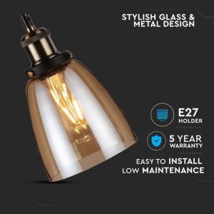 SKU 3736 VT-7140-A  V-TAC Lampadario LED Vintage in Vetro e Metallo con Portalampada E27 (Max 60W) Colore Ambrato