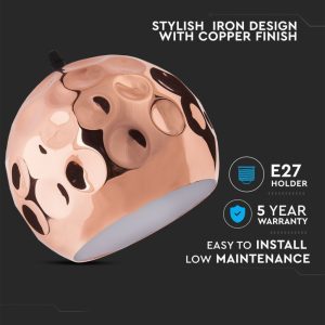 SKU 3717 VT-8250 condividi V-TAC Lampadario LED a Sfera in Metallo con Portalampada E27  Colore Oro Rosa a Specchio d: 250mm