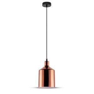 SKU 3706 VT-8175-CO  V-TAC Lampadario LED a Cilindro in Metallo con Portalampada E27  Colore Oro Rosa a Specchio