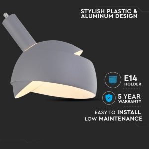 SKU 3922 VT-7100-GV-TAC Lampadario LED con Paralume in Alluminio e Portalampada E14 (Max 60W) Colore Grigio