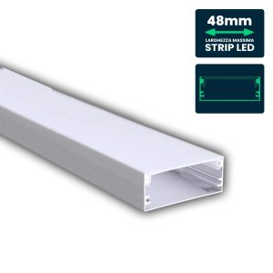 Profilo 2000x50x20mm  Lineare per Strip LED fino a 48mm, Alluminio Silver con Copertura Opaca