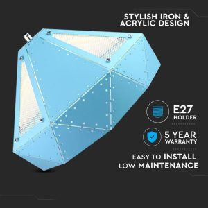 SKU 3946 VT-7310-B condividi V-TAC Lampadario LED a Prisma in Metallo con Portalampada E27 (Max 60W) Colore Blu Potenza