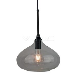 SKU 3885  V-TAC Lampadario LED a Goccia in Vetro Lucido con Portalampada E27 (Max 60W) Colore Nero