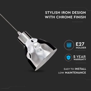 SKU 3712 VT-8150-CH condividi V-TAC Lampadario LED a Cono in Metallo con Portalampada E27 (Max 60W) Colore Cromato a Specchio