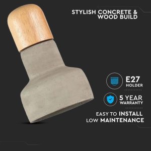 SKU 3855 VT-7125-GY V-TAC Lampadario LED in Calcestruzzo e Legno con Portalampada E27 Colore Grigio e Attacco in Legno d: 125mm