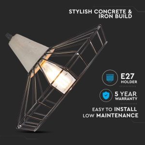 SKU 3849 VT-7330 V-TAC Lampadario LED a Gabbia in Calcestruzzo e Metallo con Portalampada E27