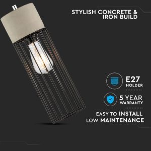 SKU 3847 VT-7121 V-TAC Lampadario LED a Cilindro in Calcestruzzo e Metallo con Portalampada E27 (Max 60W)