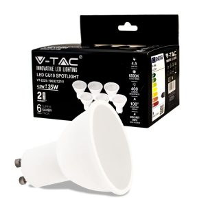 4.5W LUCE   6500K BIANCA SKU 212741 VT-2225V-TAC Faretto LED GU10  100° Copertura Satinata  (Box 6 Pezzi)