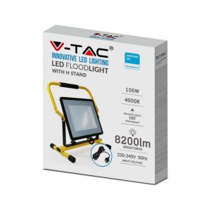 SKU 2120124 VT-109 V-TAC PRO Faro LED da Cantiere Chip Samsung 100W G2 Colore Nero Cavo da 3m Spina UE 4000K